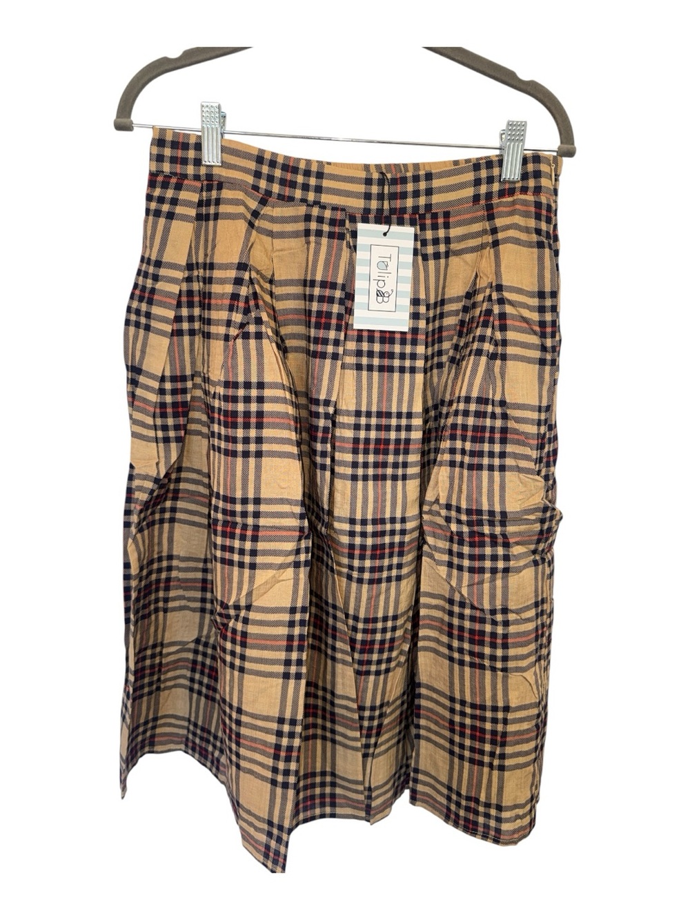 Plaid Midi Skirt in Camel and Black - Classic A-Line